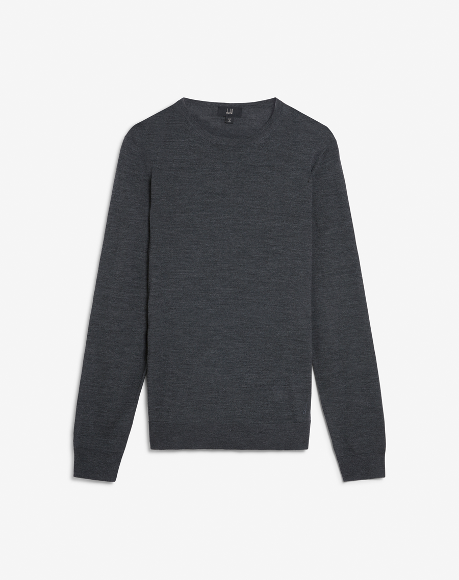 Men's Dark Grey Melange Merino Crew Neck Jumper | dunhill US Online Store