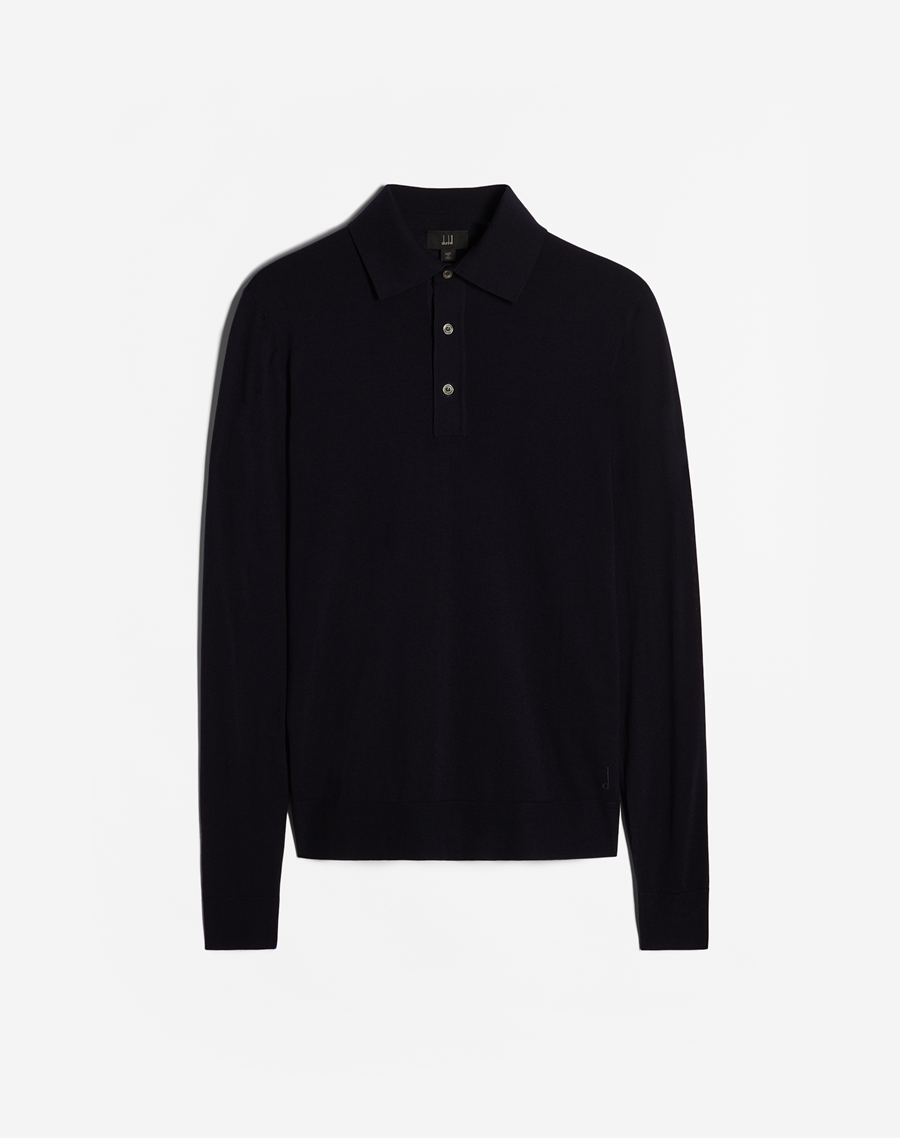 Men's Navy Merino Long Sleeve Polo | dunhill TW Online Store