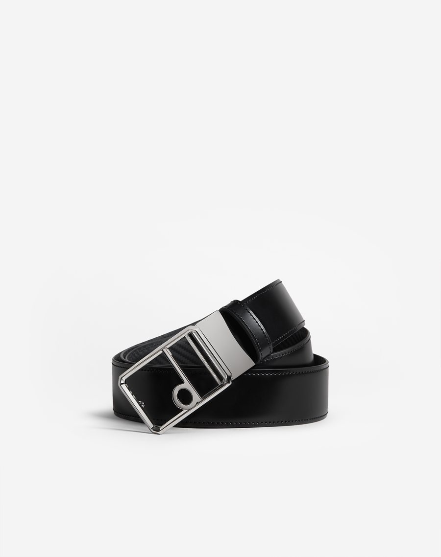 美品 dunhill ダンヒル リバーシブルベルト シルバーバックル 黒 メンズ リバーシブル 35mm Dバックル スムースレザー ベルト