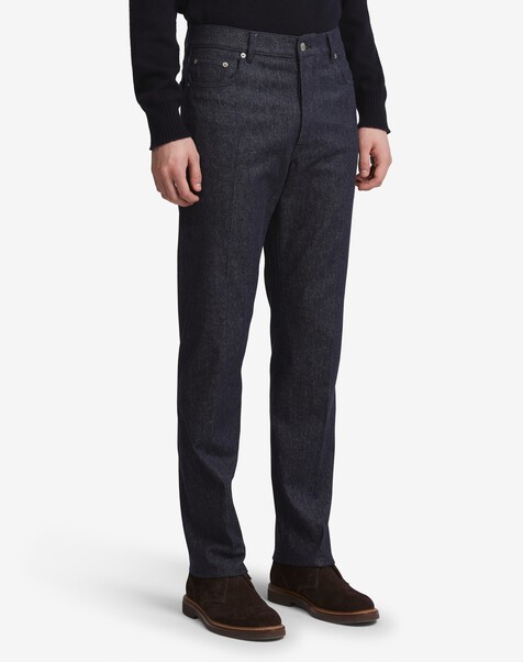 Wool Cotton Denim Straight Leg 5 Pocket Trousers