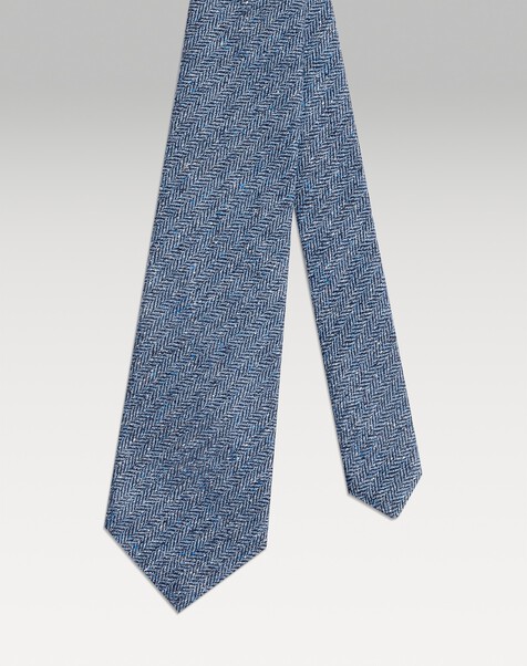 Silk Cotton Herringbone Woven Tie, Light Indigo Silk Cotton Herringbone Woven Tie
