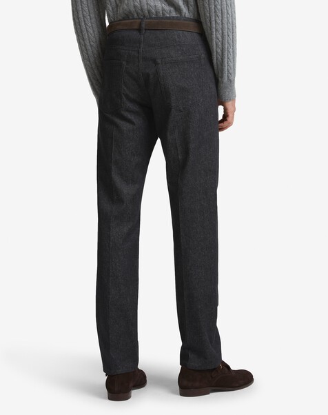 Wool Cotton Denim Straight Leg 5 Pocket Trousers 