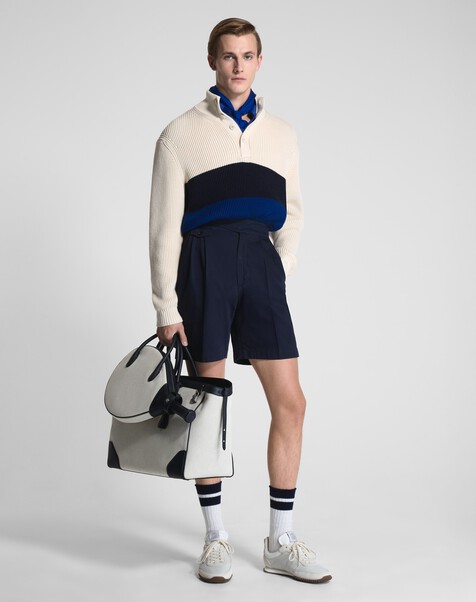 Cotton Silk Stripe 1/4 Button Jumper