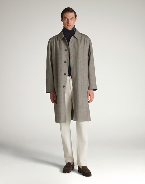 Abrigo de cuadros Príncipe de Gales de seda y algodón, Stone Abrigo de cuadros Príncipe de Gales de seda y algodón