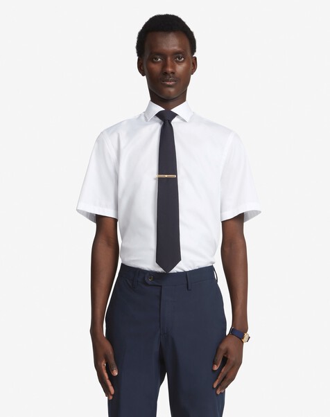 Classic Cotton Twill Spread Collar Short Sleeve Formal Shirt