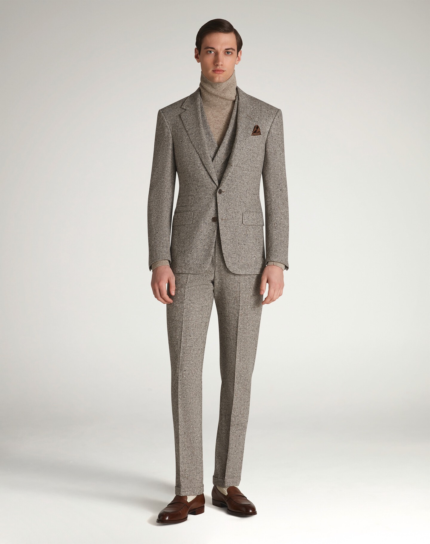 Wool Tweed Donegal Bourdon Single Breasted Jacket - 7