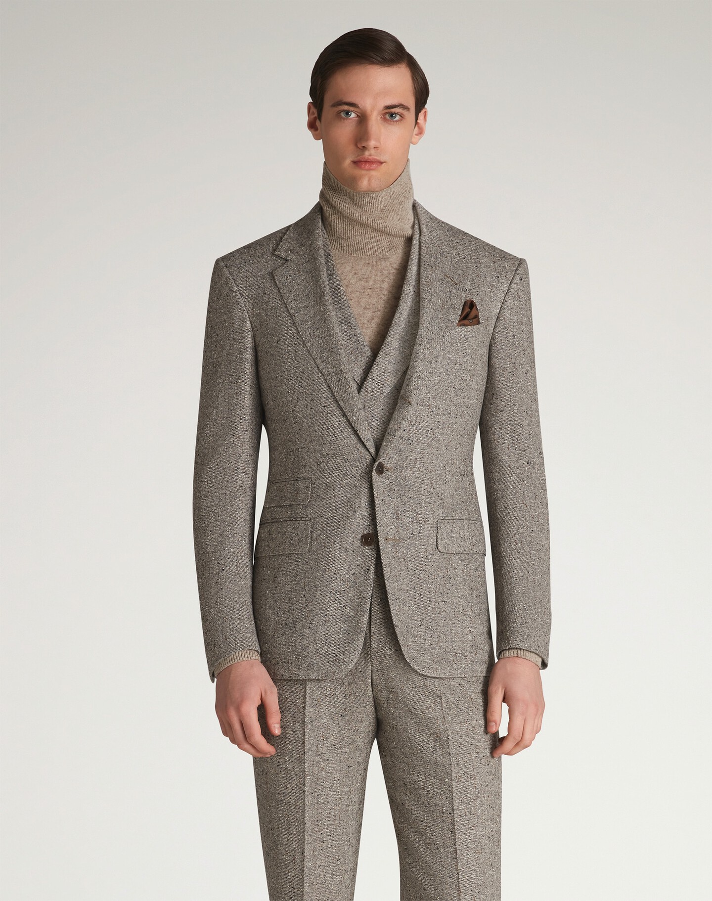 Wool Tweed Donegal Bourdon Single Breasted Jacket - 5
