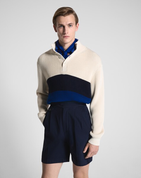 Cotton Silk Stripe 1/4 Button Jumper