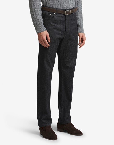 Wool Cotton Denim Straight Leg 5 Pocket Trousers 