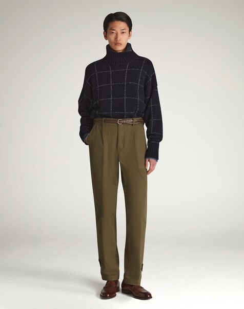 Cashmere Check Intarsia High Neck Jumper, Navy Cashmere Check Intarsia High Neck Jumper