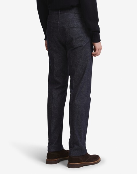 Wool Cotton Denim Straight Leg 5 Pocket Trousers