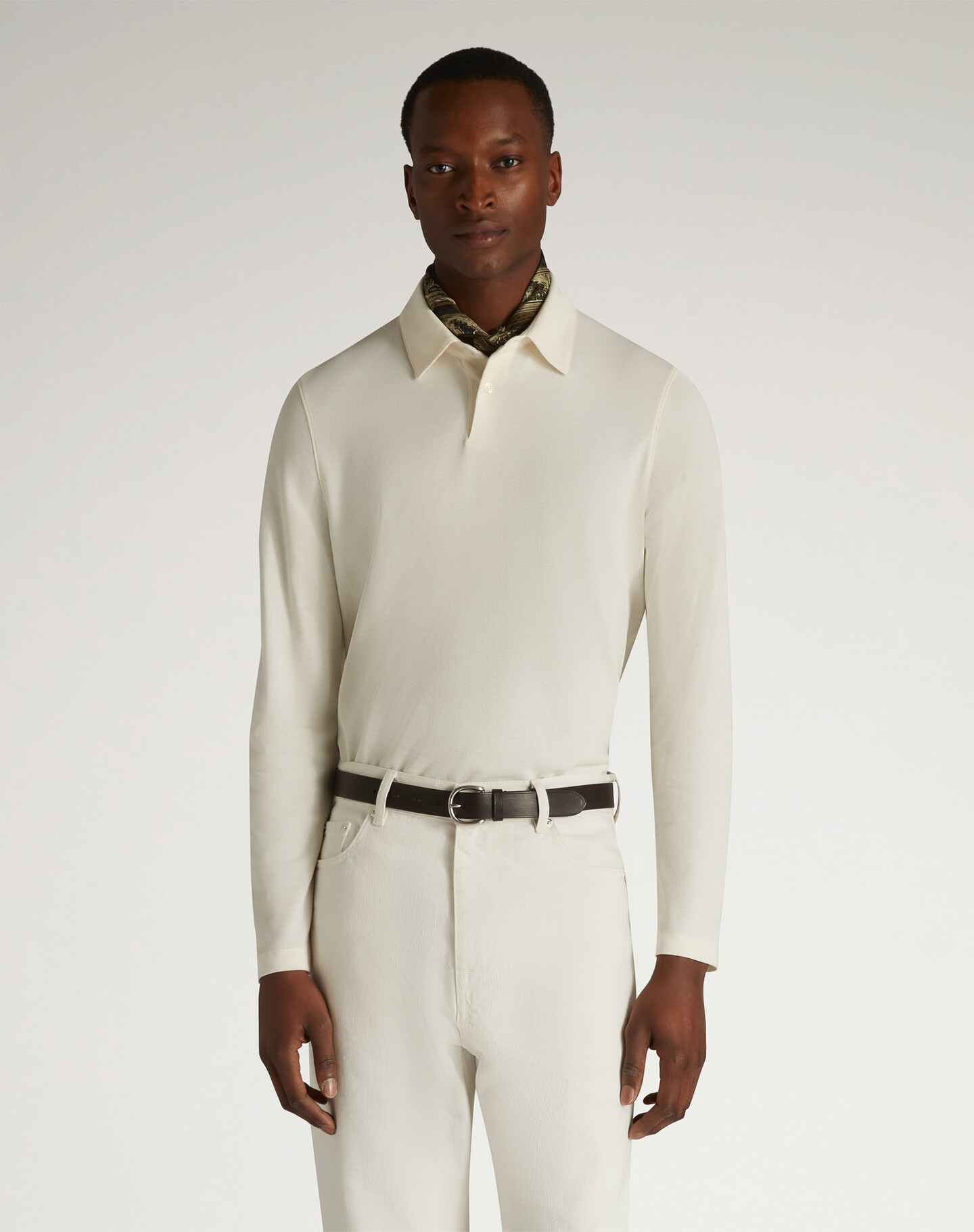 Cotton Silk Pique Long Sleeve Polo - 4