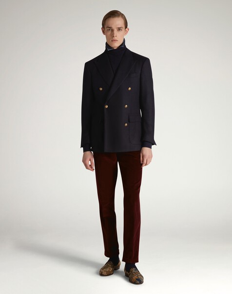 Abrigo deportivo Bourdon de cachemir con botonadura doble, Navy Abrigo deportivo Bourdon de cachemir con botonadura doble