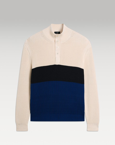 Cotton Silk Stripe 1/4 Button Jumper