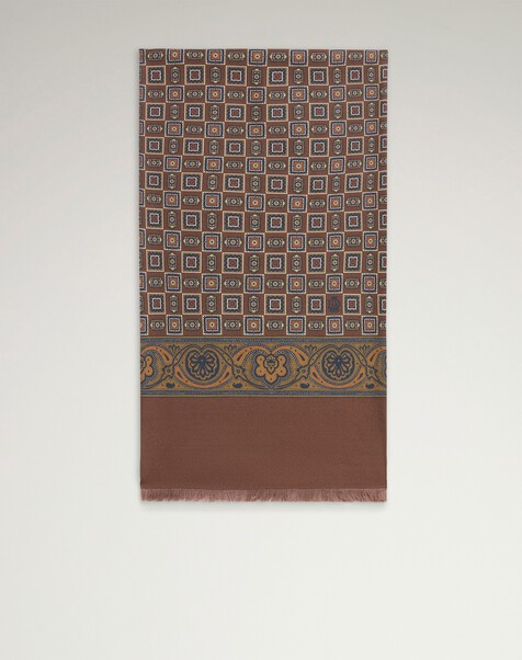 Silk Large Medallion Pin Fringe Evening Scarf