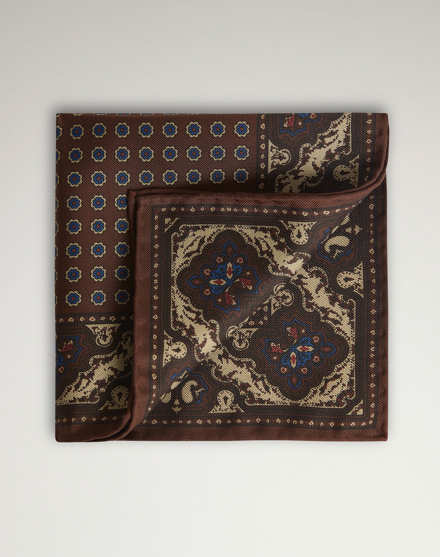 Silk Floral Medallion Screen Printed Pocket Square - 1