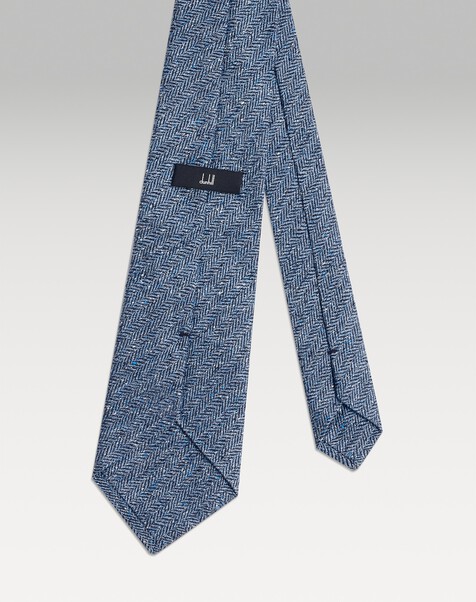 Silk Cotton Herringbone Woven Tie, Light Indigo Silk Cotton Herringbone Woven Tie