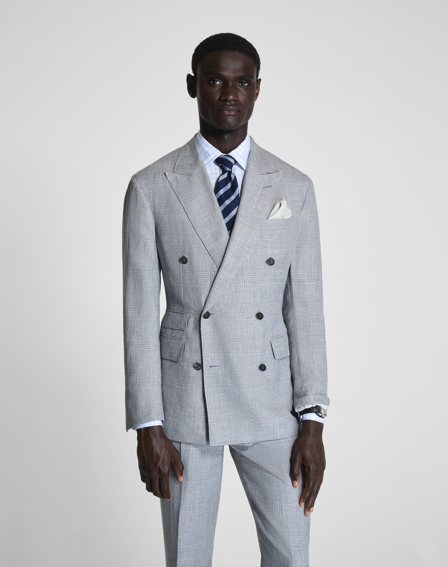 Linen Blend Check Cavendish Double Breasted Jacket - 4