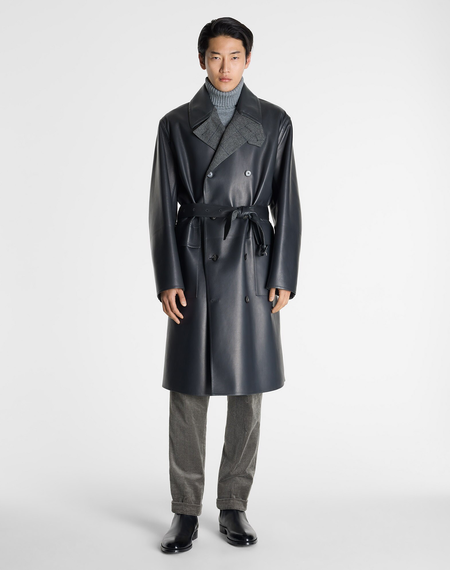 dunhill | Leather Double Breasted Trench Coat for men