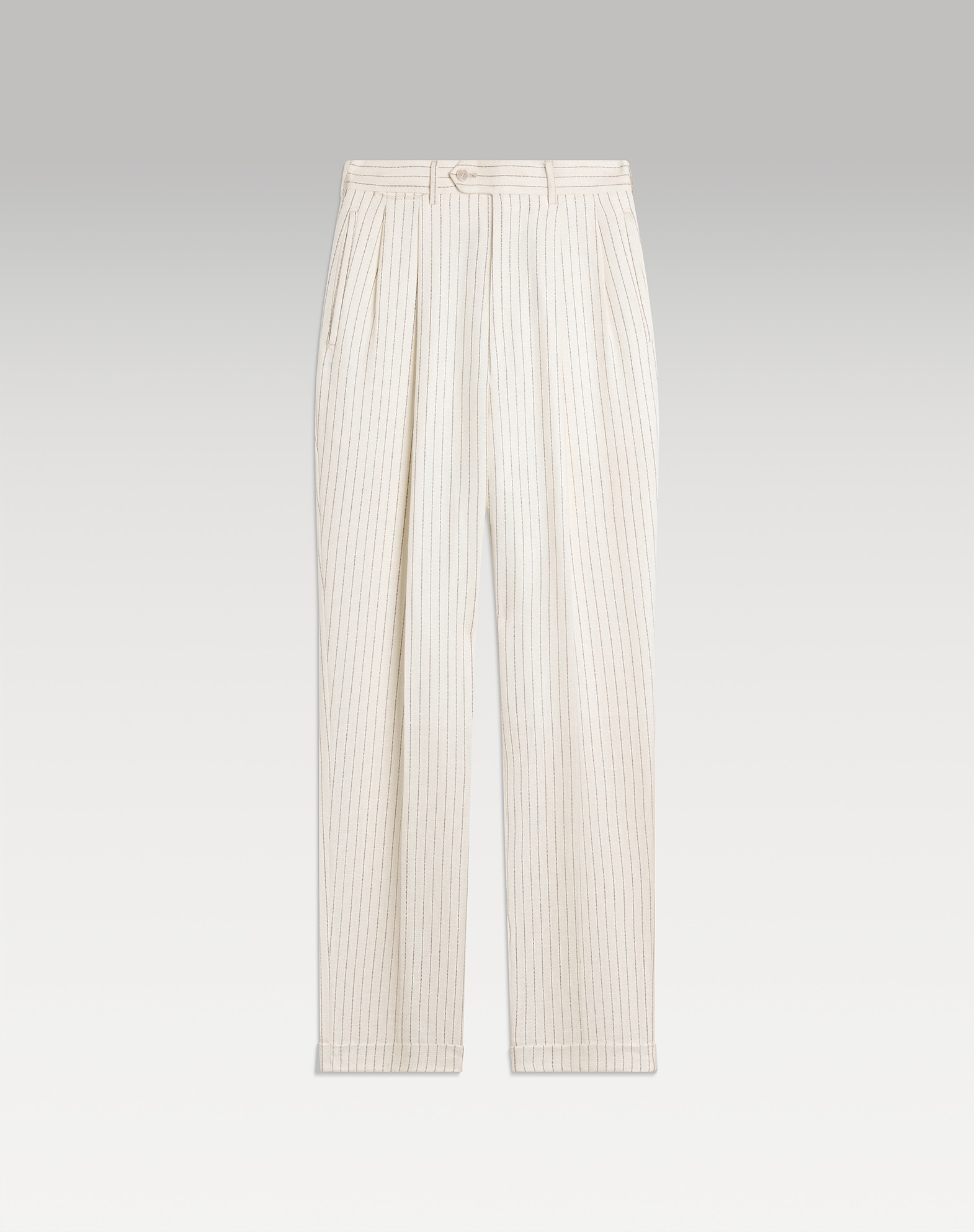 dunhill | Wool Silk Linen Pinstripe Double Pleated Trousers for men