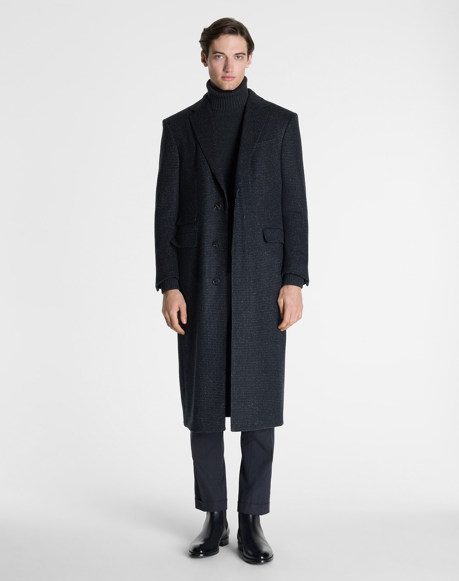 dunhill　カシミヤロングコート dunhill | Wool Silk Cashmere Nailhead Single Breasted Top Coat for men