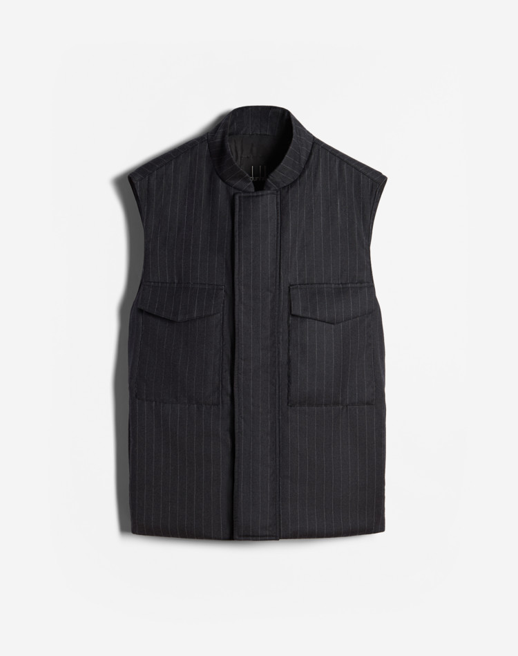 Utility Wool Padded Chalkstripe Gilet DUNHILL GILETS Man Utility Wool Padded Chalkstripe Gilet f