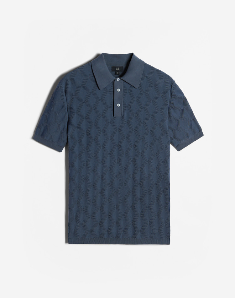 DUNHILL POLOS Man Cotton Silk Deco Texture Short Sleeve Polo f