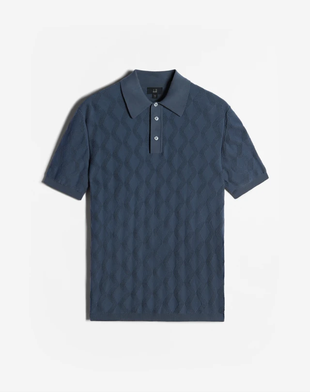 DUNHILL Cotton Silk Deco Texture Short Sleeve Polo POLOS Man f