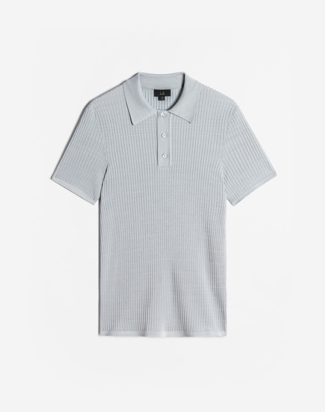 Men's Silver Grey Rollagas Texture Silk Short Sleeve Polo | dunhill US ...