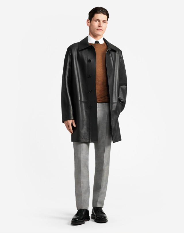 Men's Black/Black Leather Car Coat | dunhill US Online Store