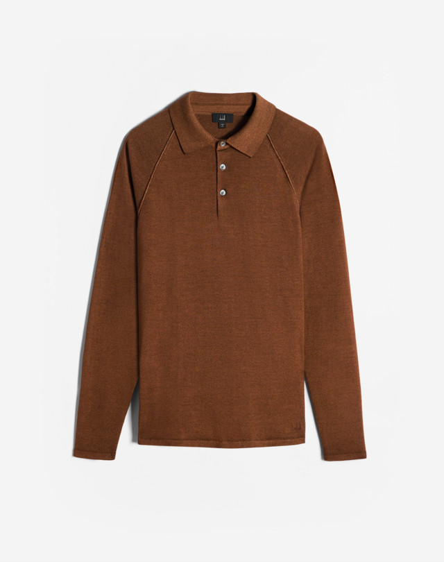 Men s Brown Tan Cashmere Silk Long Sleeve Polo dunhill SG Online