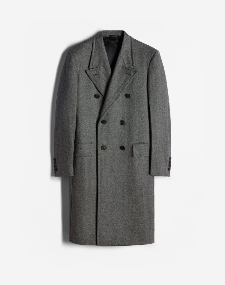 Wool Herringbone Double Breasted Coat DUNHILL TOP COATS Man Wool Herringbone Double Breasted Coat f