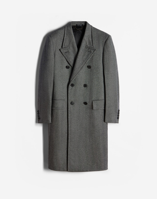 Men's Black White Wool Herringbone Double Breasted Coat | dunhill US ...