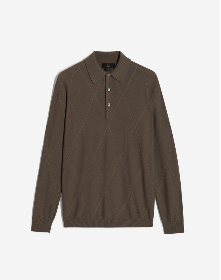 DUNHILL KNITTED POLOS Man Argyle Merino Long Sleeve Polo f