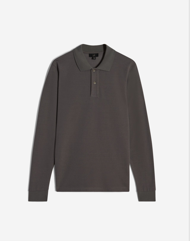 Men's Grey Cotton Silk Pique Long Sleeve Polo | dunhill US Online Store