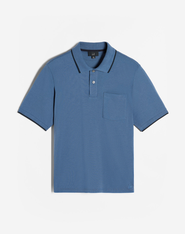 Men s Pitch Blue Cotton Silk Pocket Short Sleeve Polo dunhill TH Online Store