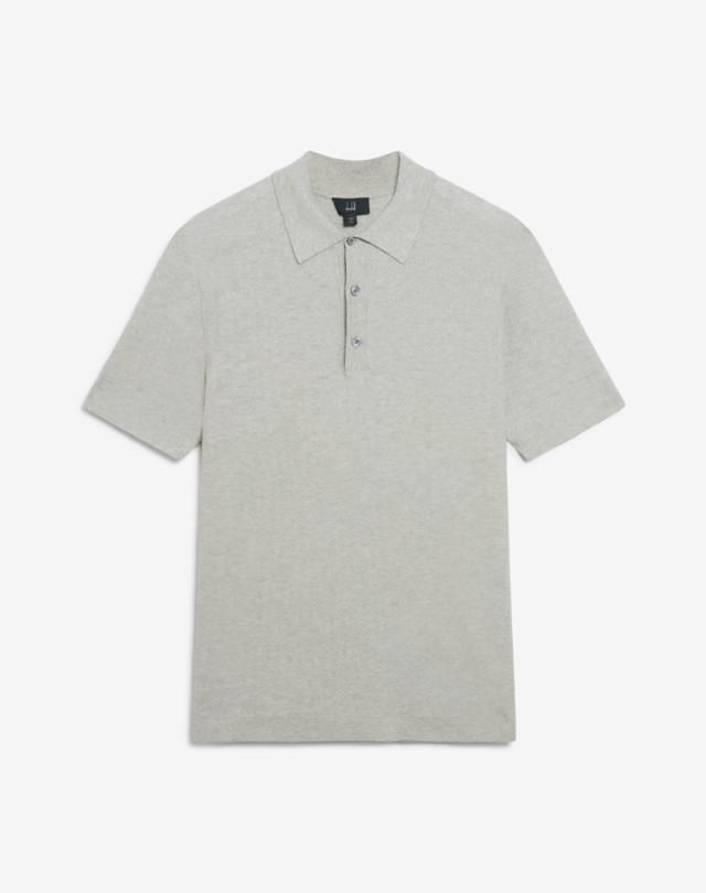 DUNHILL Herringbone Textured Cotton Short Sleeve Polo KNITTED POLOS Man f