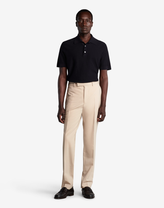 DUNHILL Herringbone Textured Cotton Short Sleeve Polo KNITTED POLOS Man f