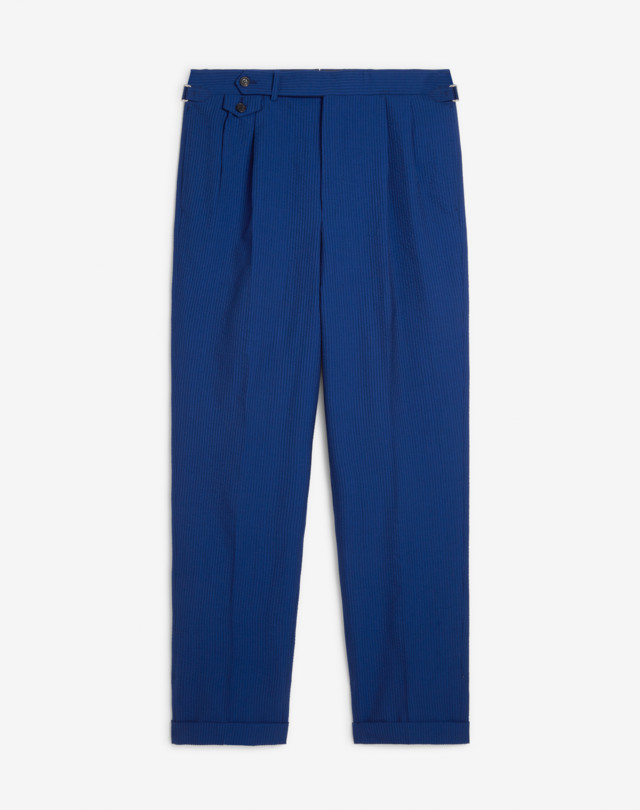 DUNHILL Wool Silk Seersucker Double Pleated Trousers FORMAL TROUSERS Man f