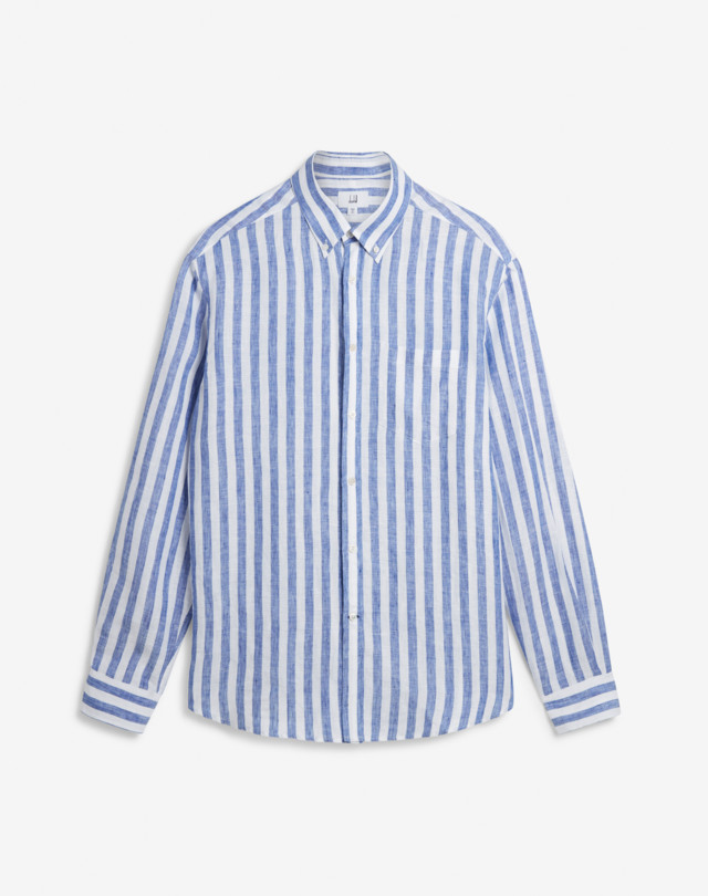 DUNHILL Camicia button-down a maniche lunghe in lino a righe CAMICIE CASUAL MANICHE LUNGHE Uomo f