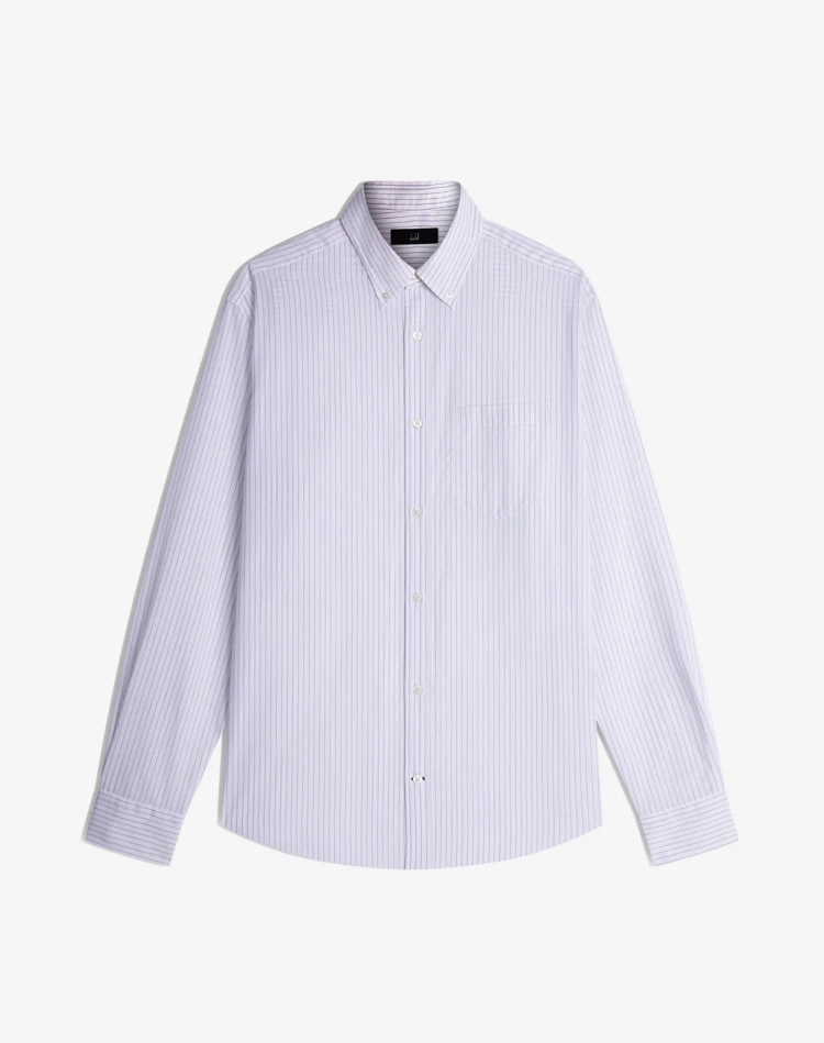 DUNHILL ロングスリーブ カジュアルシャツ メンズ リネン ロングスリーブ ピンストライプ ボタンダウン シャツ f
