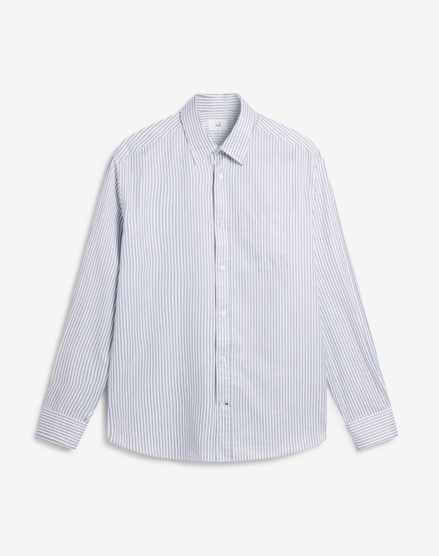 DUNHILL Gestreiftes, langärmeliges Button-down-Hemd aus Butterfly-Twill in Baumwolle mit Tasche LANGÄRMELIGES FREIZEITHEMD Herren f
