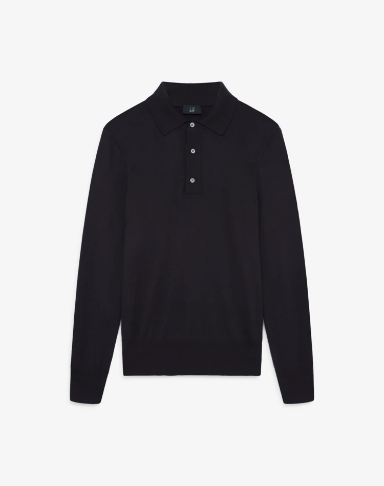 DUNHILL KNITTED POLOS Man Superfine Cashmere Long Sleeve Polo f