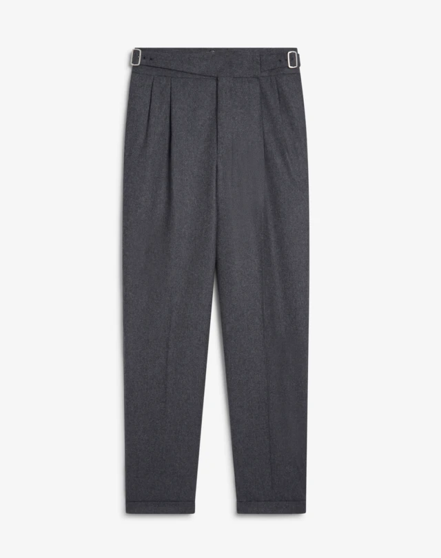 Men s Mid Grey Melange Wool Cashmere Flannel Double Pleated Gurkha Trousers dunhill UK