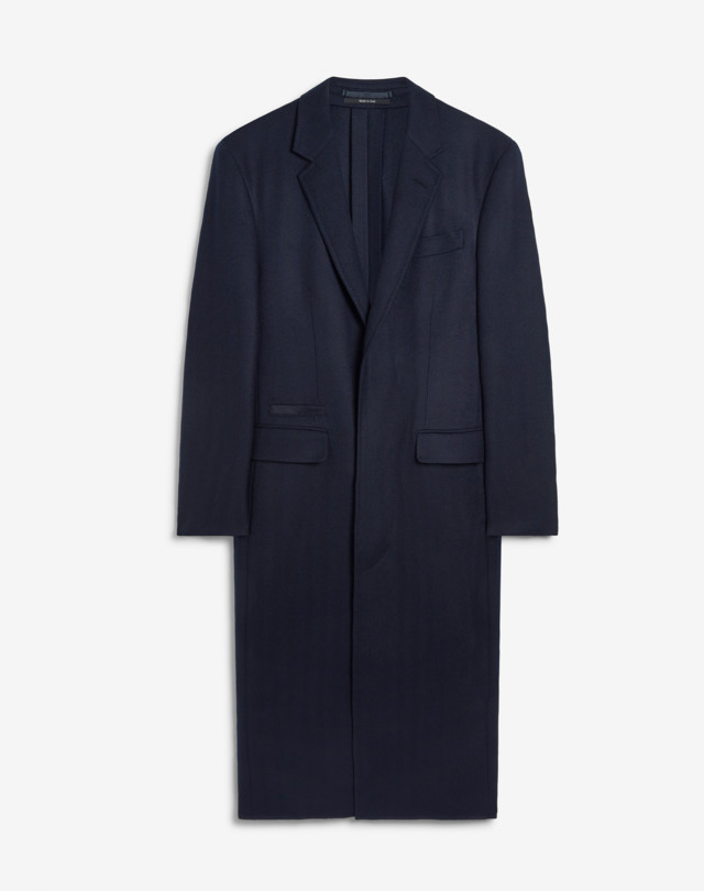 Men s Midnight Blue Wool Cashmere Herringbone Single Breasted Coat dunhill UK