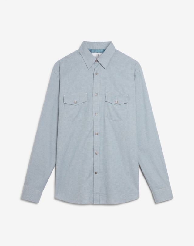 DUNHILL Brushed Cotton Micro Check Military Pocket Shirt LONG SLEEVE CASUAL SHIRTS Man f