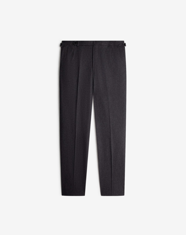 DUNHILL Mid Grey Melange Wool Cashmere Flannel Flat Front Trousers FORMAL TROUSERS Man f