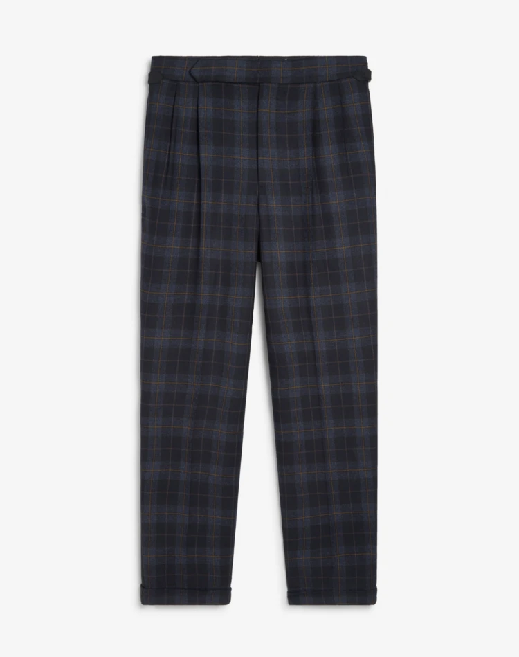 DUNHILL FORMAL TROUSERS Man Wool Cashmere Check Double Pleated Evening Trousers f