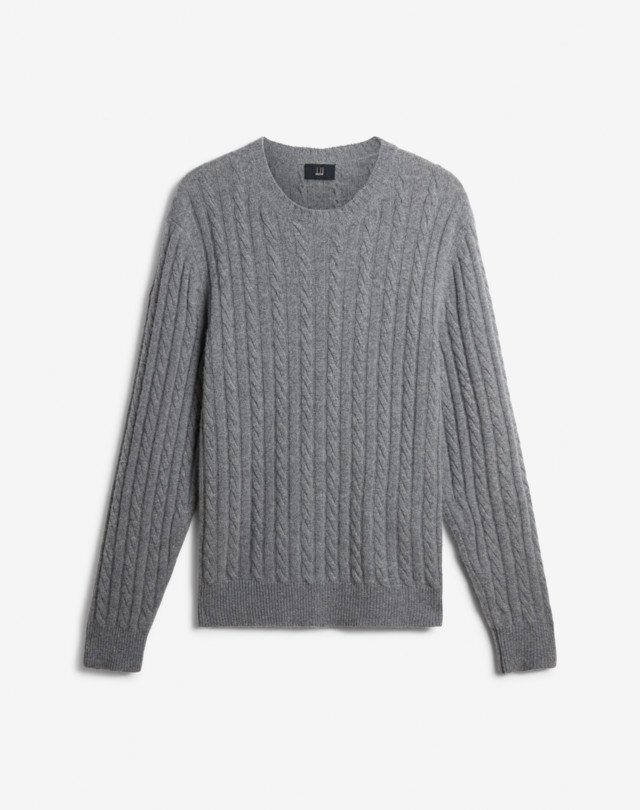 DUNHILL Maglione girocollo in cashmere con trecce grigio melange medio MAGLIONI Uomo f