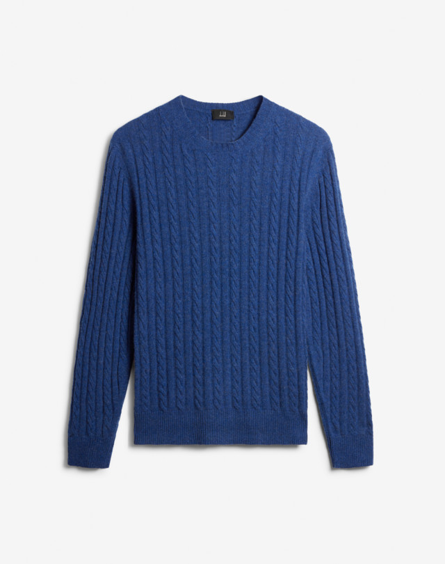 DUNHILL Pullover aus indigoblauem Kaschmir mit Zopfmuster und Rundhalsausschnitt PULLOVER Herren f